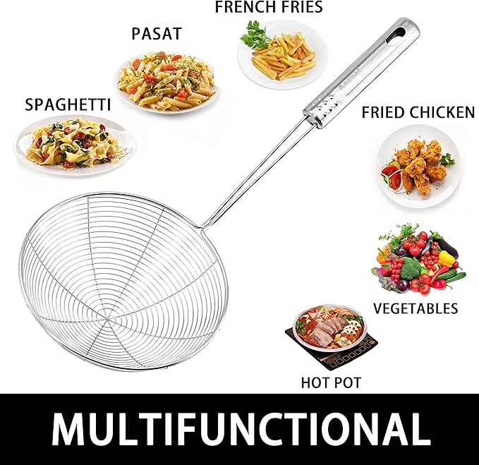 Anaeat 4.5" Stainless Steel Spider Skimmer, Professional Kitchen Pasta Strainer Spoon with Long Handle - Asian Strainer Ladle Wire Skimmer Spoons for Cooking and Frying