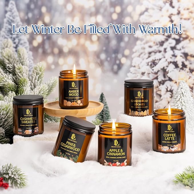 Winter Candle Amber Wood Scented, Natural Soy Candles for Home Scented, 7oz Holiday Candle with 50hr Burn Time, Aromatherapy Candles Winter Holiday Gifts for Women Men