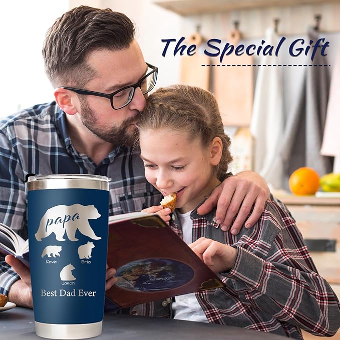Personalized Tumbler with Mama Bear - Custom Coffee Mug Cup 20 Oz with Lid - Customized Christmas Gifts for Dad Mom - Birthday Gifts for Dad Mom (Mama/Papa-Bear)