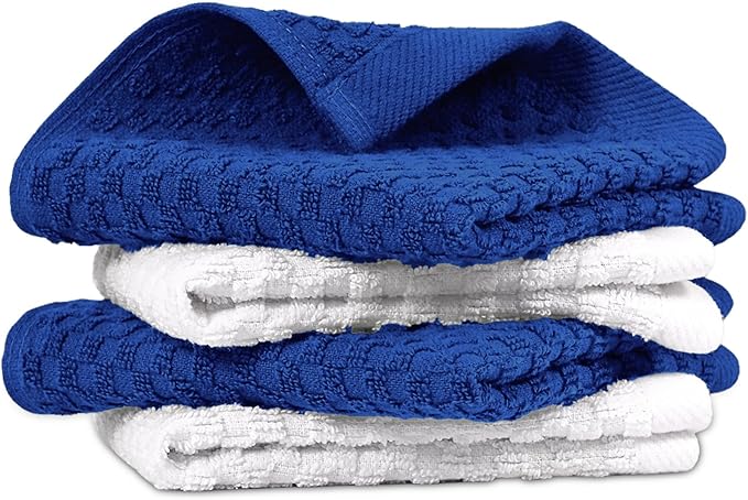 Infinitee Xclusives Premium Dish Cloth 100% Cotton 12 x 12 Inches |Pack of 4| - Ultra Soft Tea Towels - Highly Absorbent Kitchen Rags - Terry Dishcloth for Kitchen and Household Cleaning |Mighty Blue|