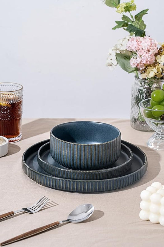Dinnerware Sets for 6,18 Piece Starry Blue Plates and Bowls Set,Elegant Ceramic Dish Set for Relaxed Dining, Giftable and Dishwasher Safe