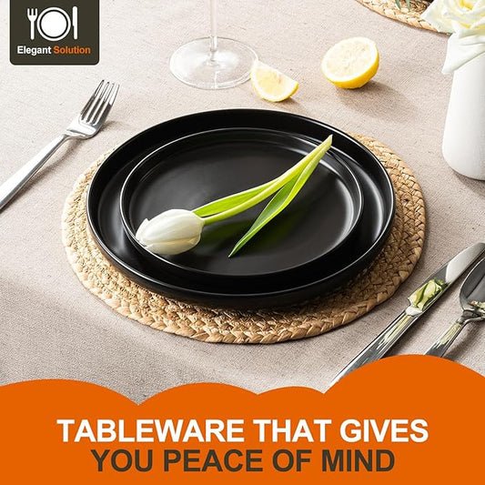 EWFEN Plates and Bowls Sets, Dinnerware Sets for 8, 24 Pieces Scratch Resistant Dishware Dishes Set, Ceramic Kitchen Dinner Set, Porcelain & Microwave and Dishwasher Safe, Black