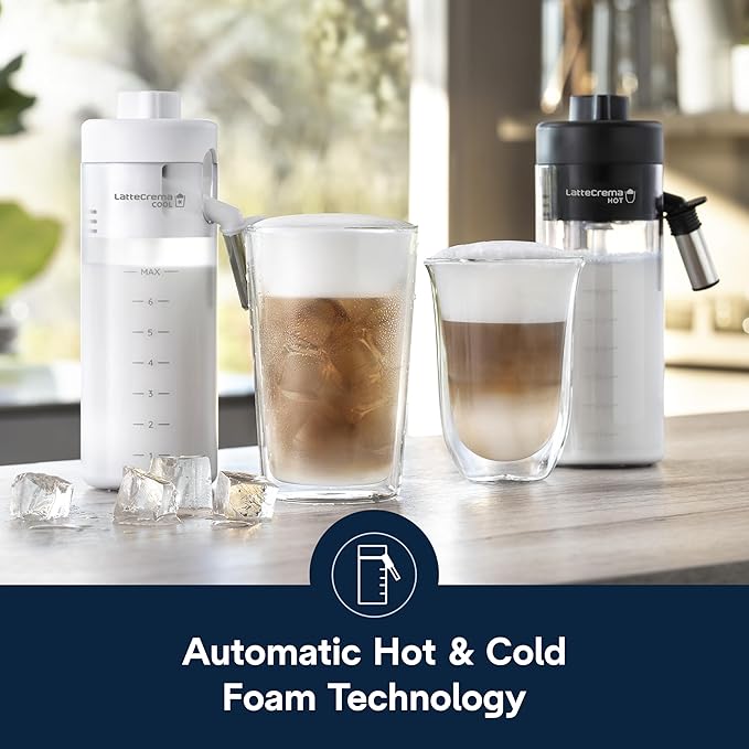 De'Longhi Eletta Explore Espresso Machine with Cold Brew, Hot & Cold Milk Frother - 50+ Recipes, Built in Grinder, User Profiles, Smartphone Compatible with Bean Adapt Technology for Ideal Extraction