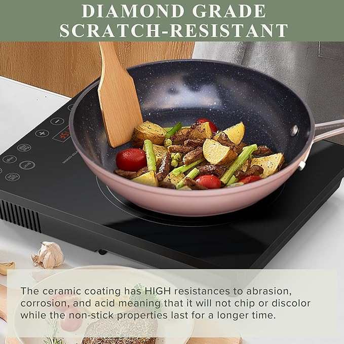 Nuwave Healthy Duralon Blue Ceramic Nonstick Cookware Set, Diamond Infused Scratch-Resistant, PFAS Free, Dishwasher & Oven Safe, Induction Ready & Evenly Heats, Tempered Glass Lids & Stay-Cool Handles