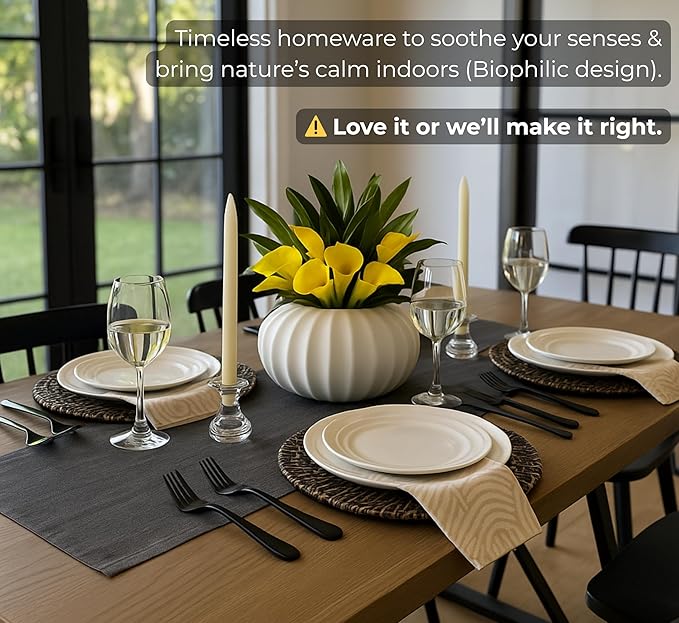 Pots & Patterns White Dinner Plates. Porcelain Dinnerware Set for 4-12-Piece Chip Resistant Plates and Bowls Sets