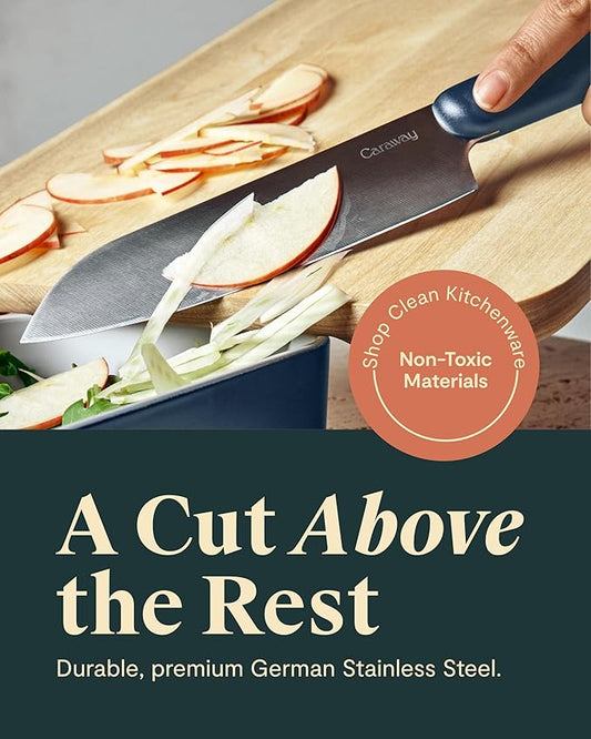 Caraway 5 Piece Knife Set - Premium German Steel Blade Kitchen Knives - Ergonomic Handles - No Microplastics - Mist