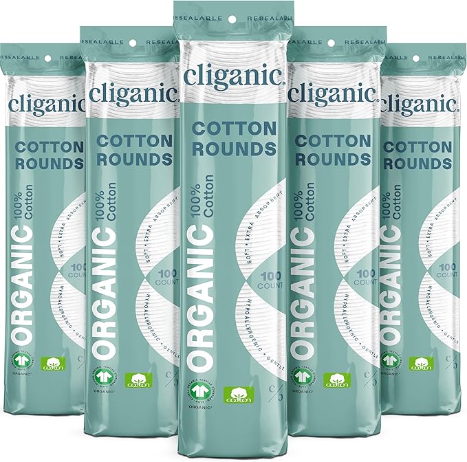 Cliganic Organic Cotton Rounds (500 Count) Makeup Remover Pads, Hypoallergenic, Lint-Free | 100% Pure Cotton (Packaging May Vary)