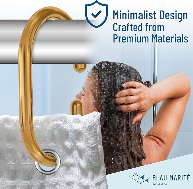 12 Metal Shower Curtain Hooks, Rust-Proof Decorative C-Shaped Curtain Hooks for Bathroom, Golden Shower Curtain Rings, Fits Rods Up to 1 Inch (C, Gold)