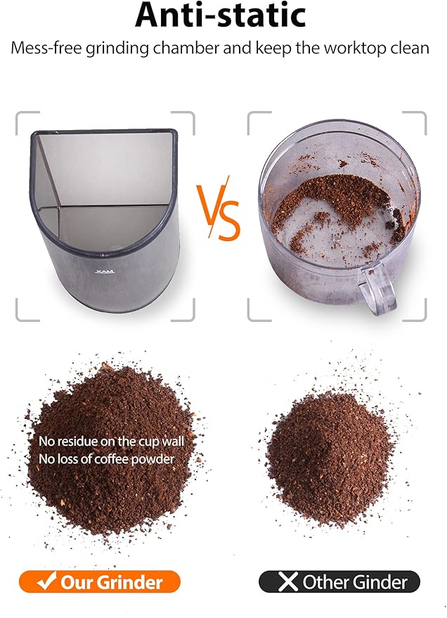Aromaster Coffee Bean Grinder with 48 Gind Settings, Conical Burr Coffee Grinder for Home Use,Stainless Steel,40 Seconds Adjustable Timer,Anti-static,Easy to Clean with Brush