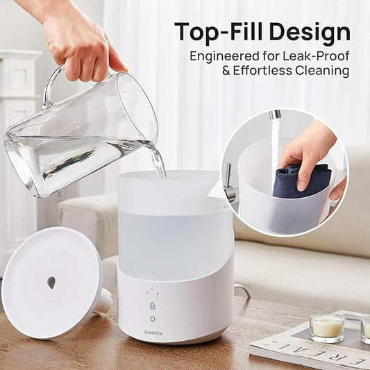 Humidifiers for Bedroom, 2.5L Cool Mist Humidifier with Essential Oils Diffuser and Nightlight, Top Fill Humidifiers for Home Large Room, Timer, Auto Shut-off, 25H Runtime