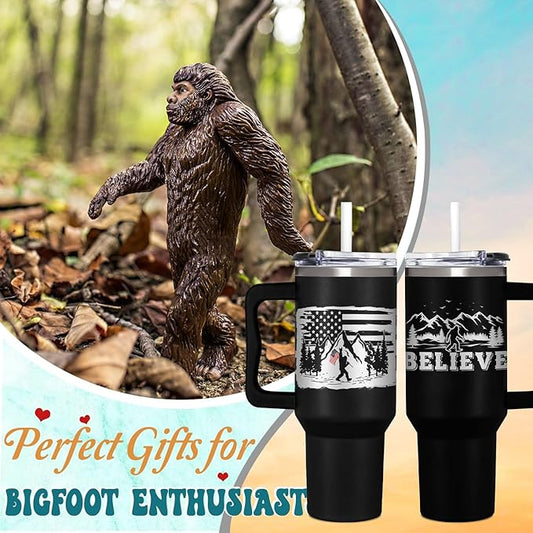 Bigfoot Gifts for Dad, Kids, Men and Women - 40oz Tumbler with Handle - Cool Big foot Gifts for Cryptid Lovers - Sasquatch Gift, Outdoor Adventure Mug for Camping Enthusiast, Hikers & Nature Lovers