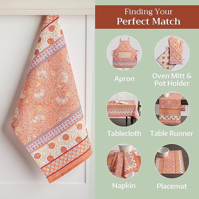 Maison d' Hermine Kitchen Towels Set of 3 100% Cotton 20" x 27.5" Reusable Cloth Tea Dish Towels Absorbent with Hanging Loop for Kitchen Dining Thanksgiving Christmas Decorations (Harvest Festival)