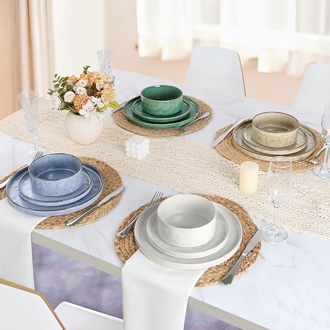 LIANYU Dinnerware Dinner Sets for 6, 18 Piece Ceramic Plates and Bowls Dish Set, Kitchen Speckled Dining Tableware Dishware, Microwave & Dishwasher Safe, Polar White