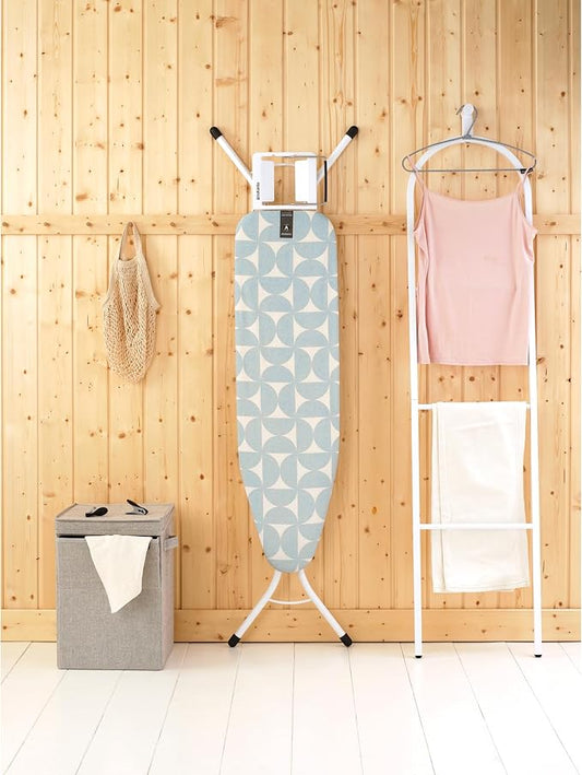 Brabantia Size A Compact Small Ironing Board (43x12 in) 7 Height Options, Adjustable Steam Iron Rest Holder (Fresh Breeze) Non-Slip Feet, Anti-Collapse Child Locks