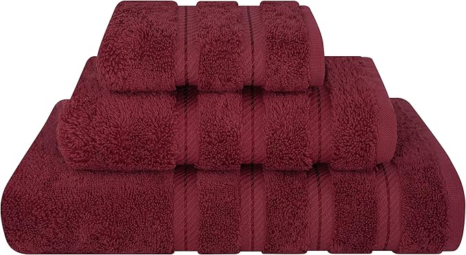 American Soft Linen Premium 3 Piece Towel Set, 1 Bath Towel 1 Hand Towel 1 Washcloth, 600 GSM 100% Cotton Turkish Towels for Bathroom, Bordeaux Red Towel Set