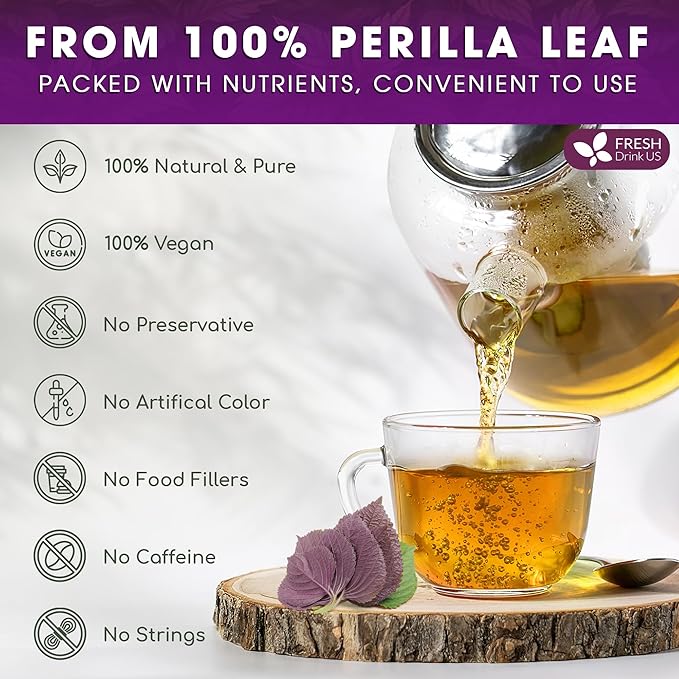 FreshDrinkUS, Premium Perilla Leaf Tea β 75 Tea Bags | 100% Pure Perilla Leaves | Caffeine-Free, Non-GMO, Natural Packaging | Herbal Tea Bags for Daily Enjoyment. Gluten-Free. Sugar-Free. Vegan
