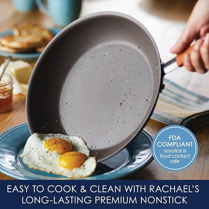 Rachael Ray Cucina Dishwasher Safe Hard Anodized Nonstick Cookware Pots and Pans Set, 12 Piece, Gray with Orange Handles