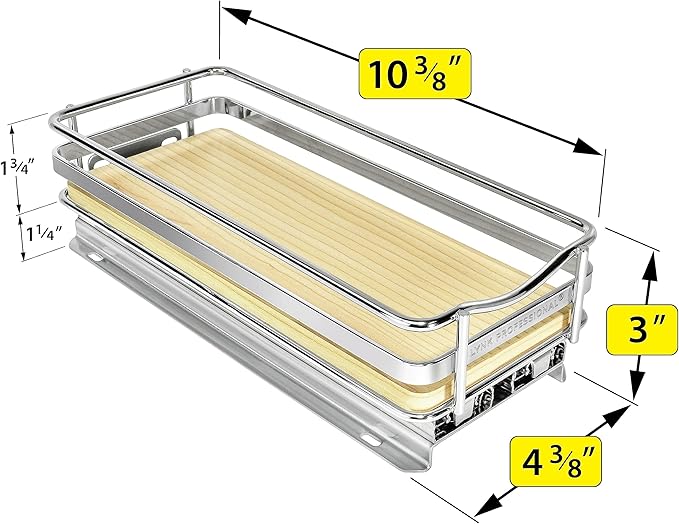 LYNK PROFESSIONAL® Élite™ Pull Out Spice Rack Organizer for Inside Kitchen Cabinets - 4-3/8 inch Wide - Slide Out Drawer – Wood/Chrome Sliding Spice Cabinet Organization Shelf Racks - 1 Tier