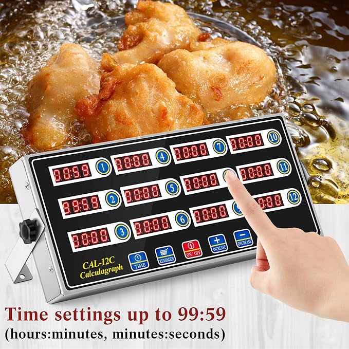2 Pack 12-Channel Digital Kitchen Timer, Commercial Cooking Timer with Loud Alarm, Large LCD Display, for Restaurants, Baking, Labs, Multiple Independent Countdown Timers