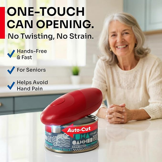 MUELLER HOME SmoothEdge Auto Can Opener Electric – Battery‑Operated with Magnet Lid Lifter – Portable Hands‑Free One Touch Can Opener for Seniors & Arthritis, Red Kitchen Accessories