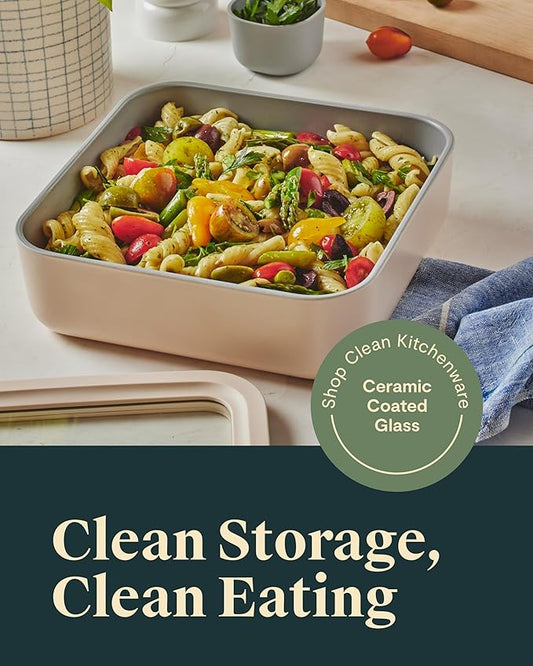Caraway 6pc Glass Food Storage Set β 10 Cup Food Containers (6) - Ceramic Coated - Non Toxic, Non Stick with Lids - Microwave Safe - Navy