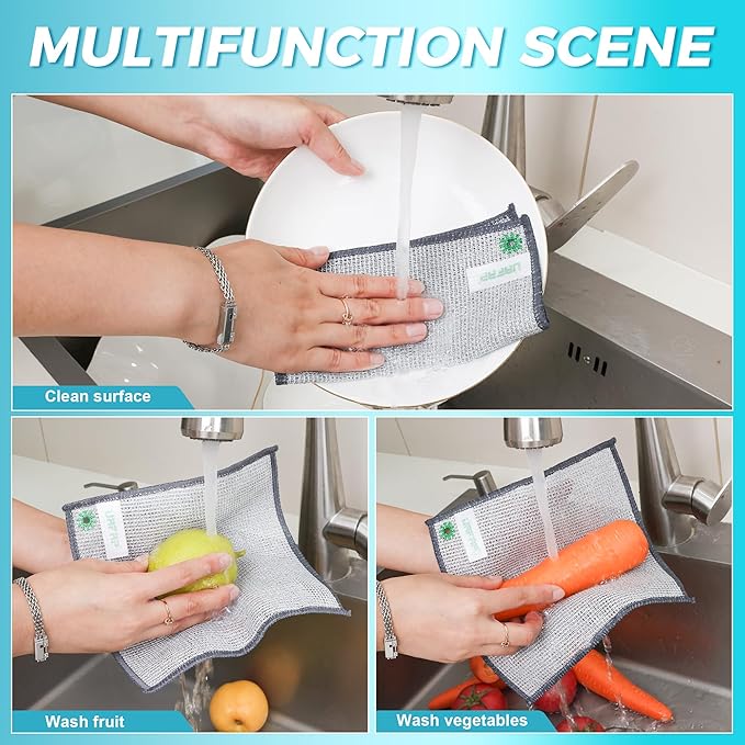 24 PCS Non Scratch Wire Dishcloth, Cleans Fast Without Scratching, Stands Up to Stuck-on Grime, Multi-Surface Safe, Wire Dishwashing Rag Cleaning Power for Everyday Jobs 7.87“ x 7.87”