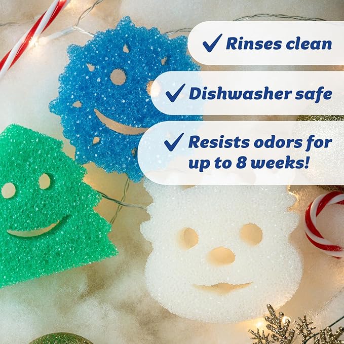 Scrub Daddy Scrub Mommy Holiday Christmas Tree Gift Box Set, Non-Scratch Christmas Cleaning Sponges for Kitchen, Dishes & Home, Dual-Sided Dish Sponges for Scrubbing, 10 Count (2 Pack of 5)