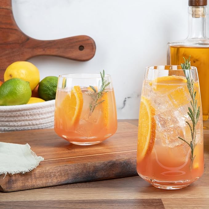 Larder & Vine Crystalline Glassware Tumbler Set, Artisan Drinkware for Cocktails, Water, Whiskey or Spirits, Handmade in Poland (Cafe Tall)