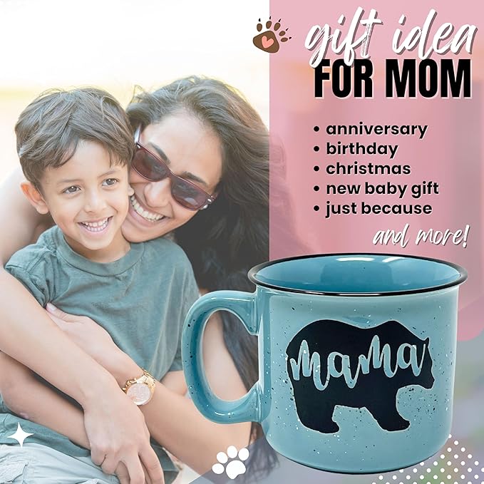 Mama Bear Ceramic Coffee Mug for Mom, Wife, Women โ Unique Teal Ceramic Mug โ Fun Gifts for Her on Motherโs Day, Birthday, or Christmas โ Cute Coffee Cup for Moms, Wives, and Coffee-Loving Women
