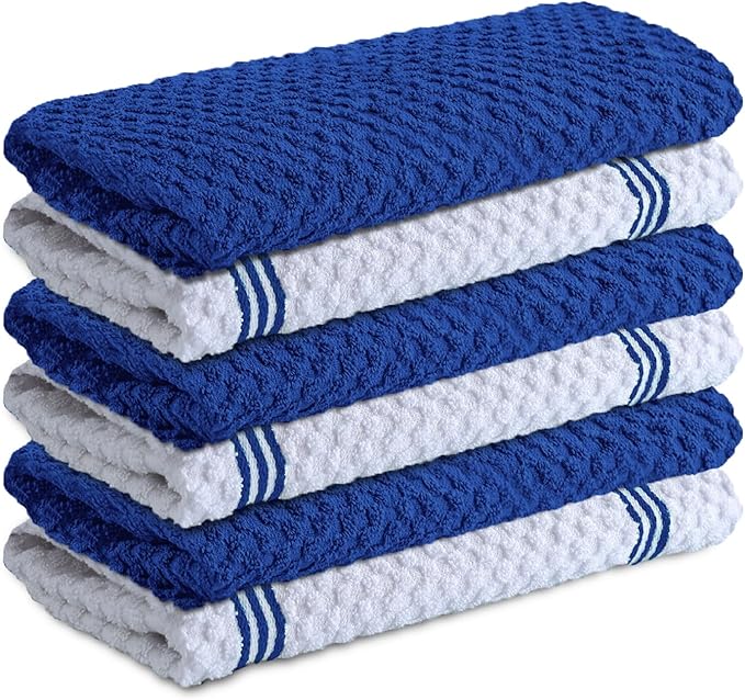 Infinitee Xclusives 100% Cotton Kitchen Towels - 15x25 Inch Ultra Soft Tea Towel, Super Absorbent Terry Dish Towels for Kitchen Linens |Blue|