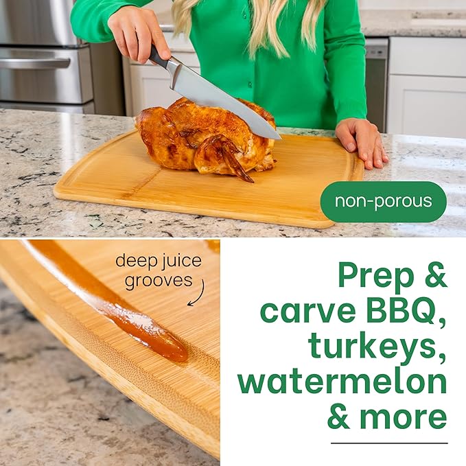 FSC-Certified Extra Large Bamboo Cutting Board Featuring 18 Inch Glue-Free Surface™ – XL, Non-Toxic Wooden Board for Family Kitchens, Butcher Block Style Food Prep with Lifetime Replacements
