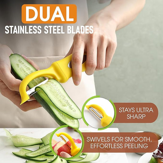Spring Chef Premium Stainless Steel Yellow Swivel Potato Peelers for Kitchen, Dishwasher Safe Carrot Peeler with Comfortable Handle, Perfect for Vegetable, Fruit, Apple, Cucumber - Set of 2