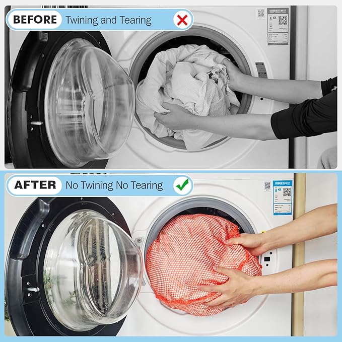 3Pcs Mesh Laundry Bags Washing Machine Mesh Wash Bags Jumbo for Delicates Clothes,Bed Linen,Toys with Drawstring Closure Sturdy(3 XXLarge 28 x 26 Inches, Orange)