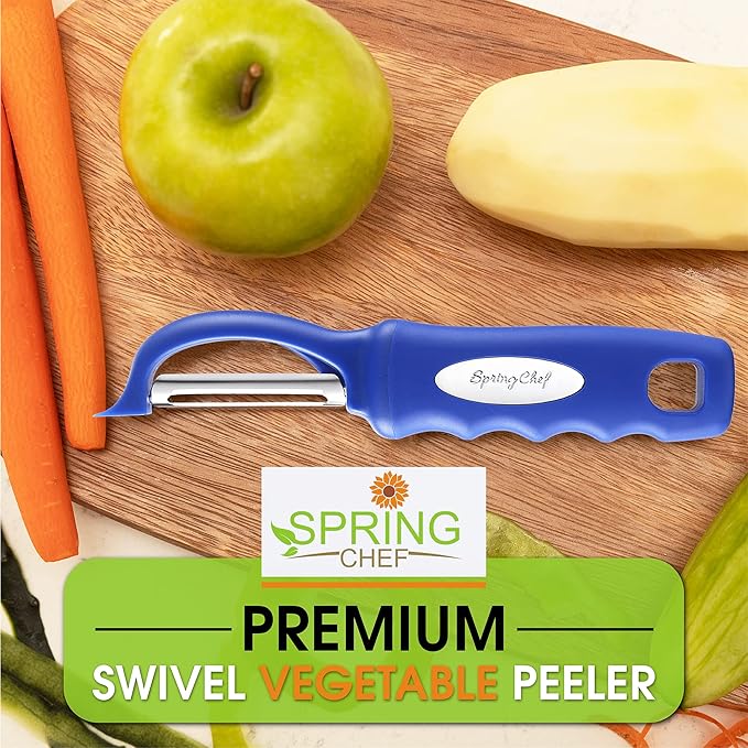 Spring Chef Stainless Steel Swivel Vegetable Peeler for Kitchen, Dishwasher Safe Potato Peelers with Comfortable Handle & Sharp Blades, Great for Apple, Carrot, Veggie, Fruit - Set of 2 - Sapphire