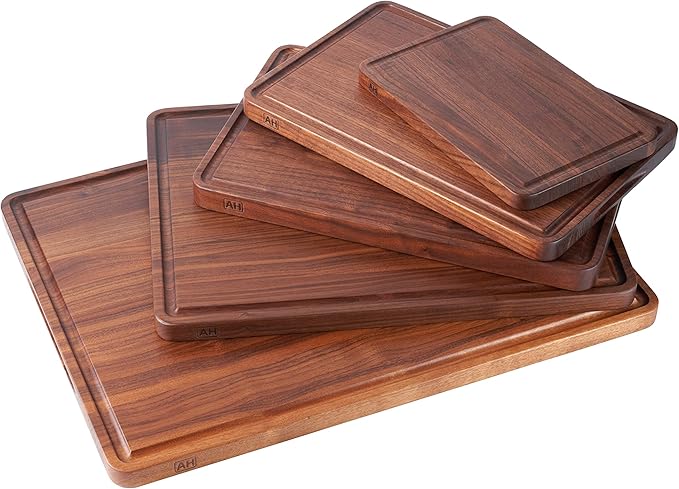 AZRHOM Walnut Wood Cutting Board, 12x8in Small Wooden Chopping Boards with Deep Juice Groove and Side Handle, Thick Butcher Block for Kitchen Meat Cheese Gift for Wife Mom Gift Box