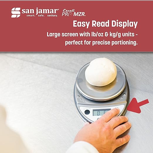 San Jamar Escali Digital Kitchen Scale, 11 lb Capacity, Tare Function, Precise Readout, Compact 8.5" x 6", Metallic Plastic (Model SCDG11M)