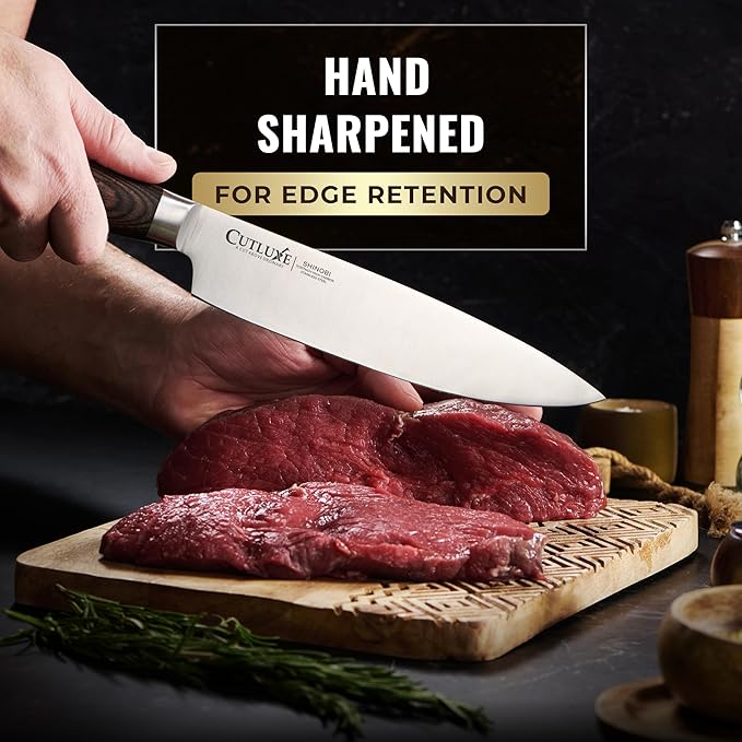 Cutluxe Chef Knife – Ultra Sharp 8" Japanese Kitchen Knife, High Carbon Stainless Steel Blade, Full Tang Pakkawood Handle – Shinobi Series