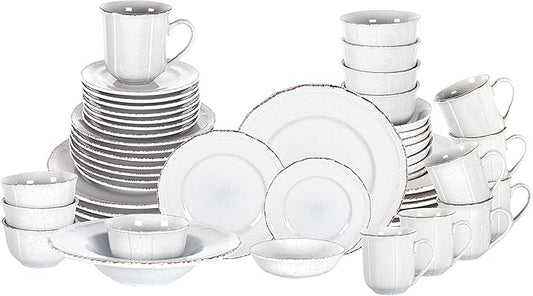 56pc Dinnerware Set, Plate and Bowl Set, Stoneware Dishes Set for 8, Microwave and Dishwahser Safe, Scratch Resistant, French Countryside Speckled Antique Grey