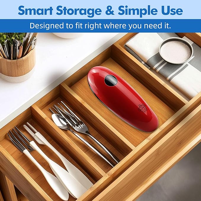 Electric Can Opener,Automatic One-Touch Operation,One Handed Can Opener Battery Operated for Seniors, with Smooth Edge Cutting, Kitchen Gadget(RED)