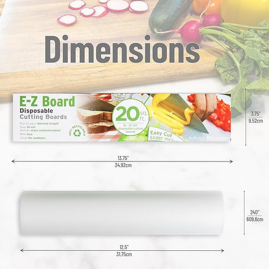 Mind Reader E-Z Board Disposable Plastic Cutting Board, 20 Square Feet, Easy Clean-Up and Convenient Use, Ideal for Camping, Hunting, Boating, and For People With Food Allergies, Clear