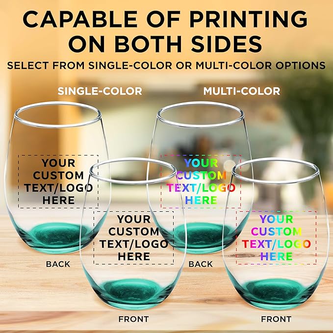 DISCOUNT PROMOS Custom Stemless Wine Glass 9 oz. Set of 10/50/100, Personalized Bulk Pack - Great for Wedding Favors, Bachelorette Party Decorations, Party Favors - Green
