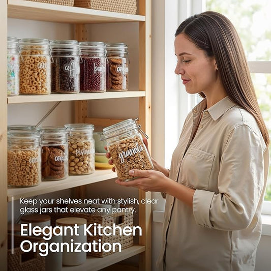 Talented Kitchen Airtight Mason Canning Jars - Multiuse Food Storage Containers with Lids for Canning Supplies & Homemade Food Storage - Clamp-Lid Glass Containers - 25 oz, Pack of 6