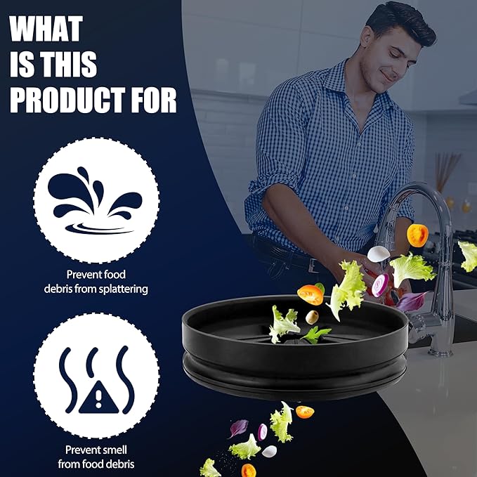 Garbage Disposal Splash Guards 3 3/8" Sink Baffle QCB-AM Replacement for InSinkErator Evolution Series, Upgraded Removable Quiet Collar Drain Plugs, Garbage Disposer Accessories, Black