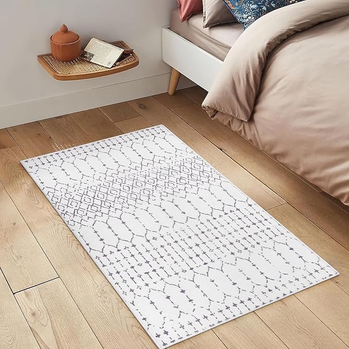 Lahome Moroccan Door Rugs for Entryway Indoor 2x3 Non-Slip Washable Front Door Mat Stain Resistant Untra-Thin Grey White Small Kitchen Rug, Geometric Inside Door Mats for Home Entrance Bathroom Sink