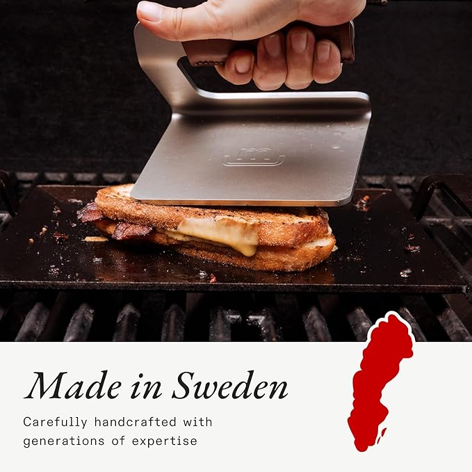 Made In Cookware - Stainless Steel Grill Press - Removable Leather Handle Cover - Crafted in Sweden