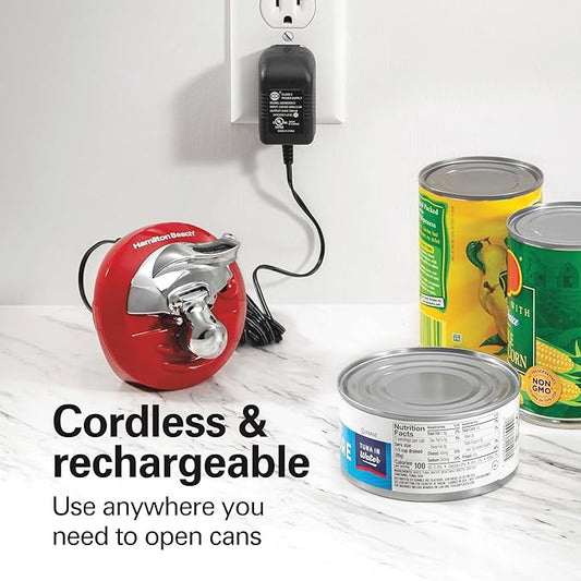 Hamilton Beach Electric Can Opener | Cordless | Rechargeable | Hands-Free Operation | Removable Blade | Red | Pack of 2