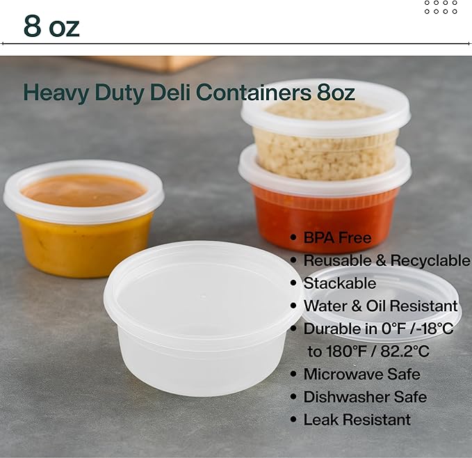 Heavy-Duty PP Deli Containers with Lids - 8oz PP Deli Container, 36 sets