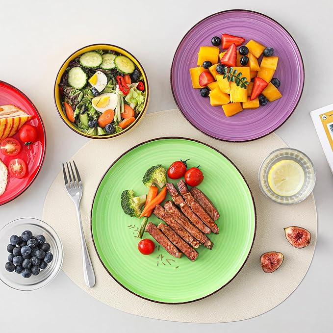 vancasso Bonita Stoneware Dinnerware Sets, 12 Pieces Dishes Set,Polished Round Plates and Bowls Set for 4, Dishwasher and Microwave Safe, Multicolor
