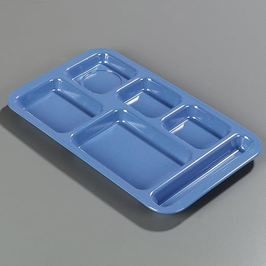 Carlisle FoodService Products Plastic Meal Tray Righ-Handed Heavyweight Lunch Tray with 6-Compartments for Schools, Cafeterias, and Dining Halls, Melamine, 15 x 9 Inches, Sandshade