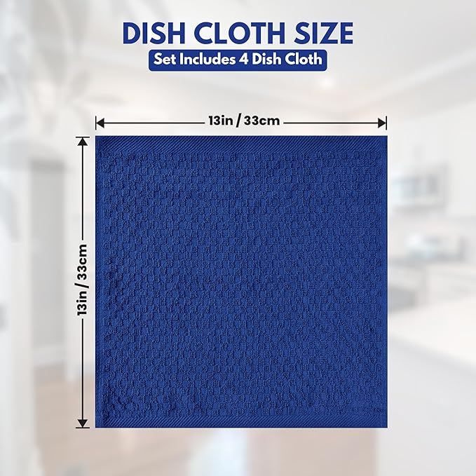 Infinitee Xclusives Premium Dish Cloth 100% Cotton 12 x 12 Inches |Pack of 4| - Ultra Soft Tea Towels - Highly Absorbent Kitchen Rags - Terry Dishcloth for Kitchen and Household Cleaning |Mighty Blue|